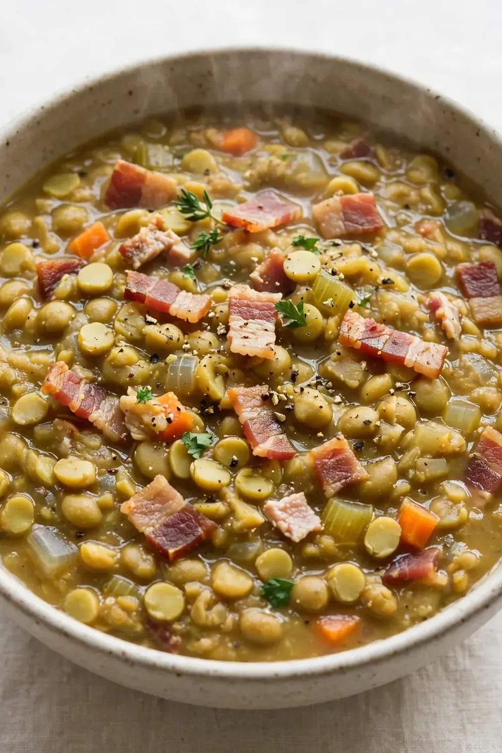 Crockpot Split Pea Soup (Turkey Bacon Base)