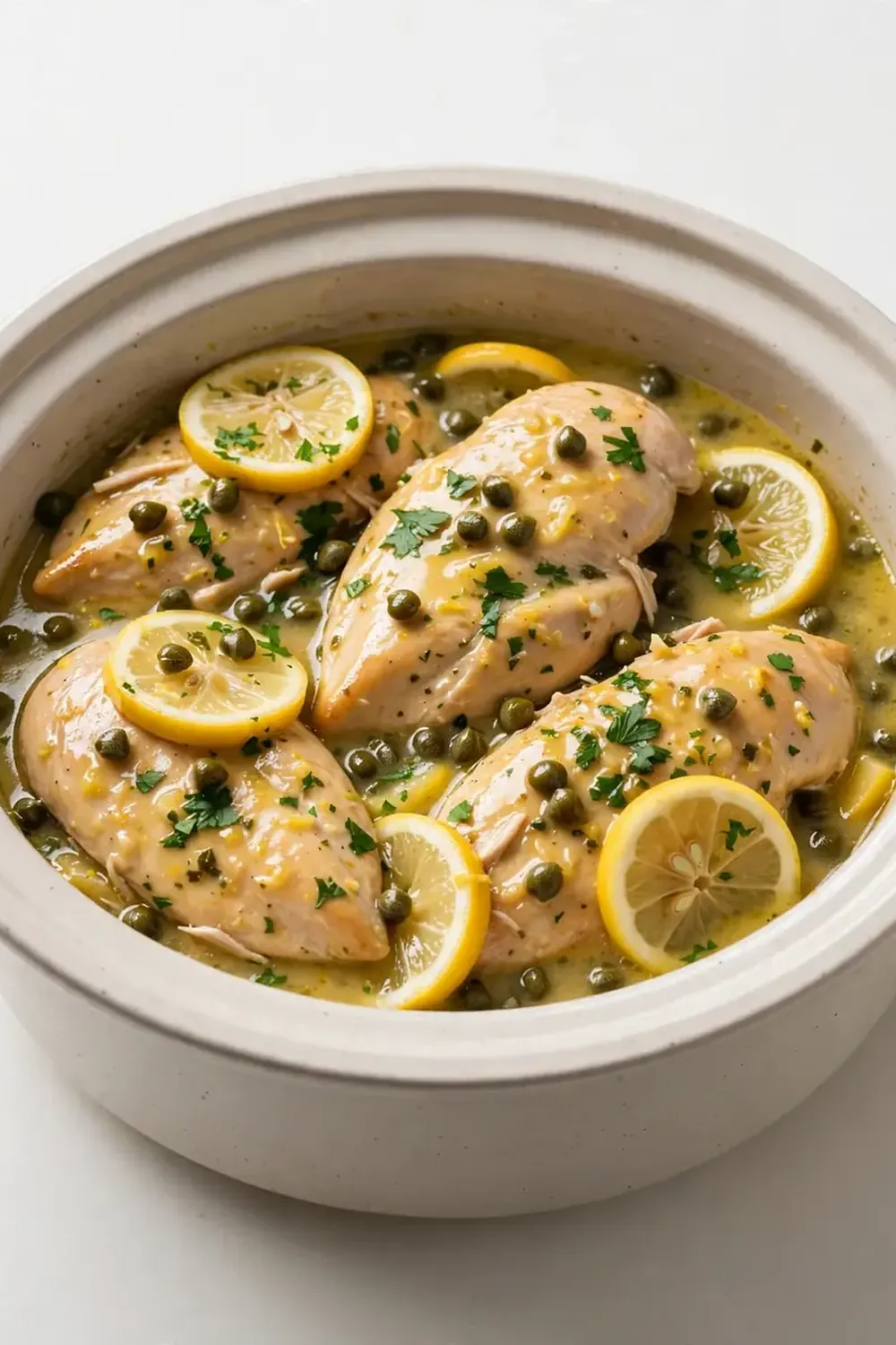 Crockpot Chicken Piccata (Lemon-Caper Sauce, No Wine)