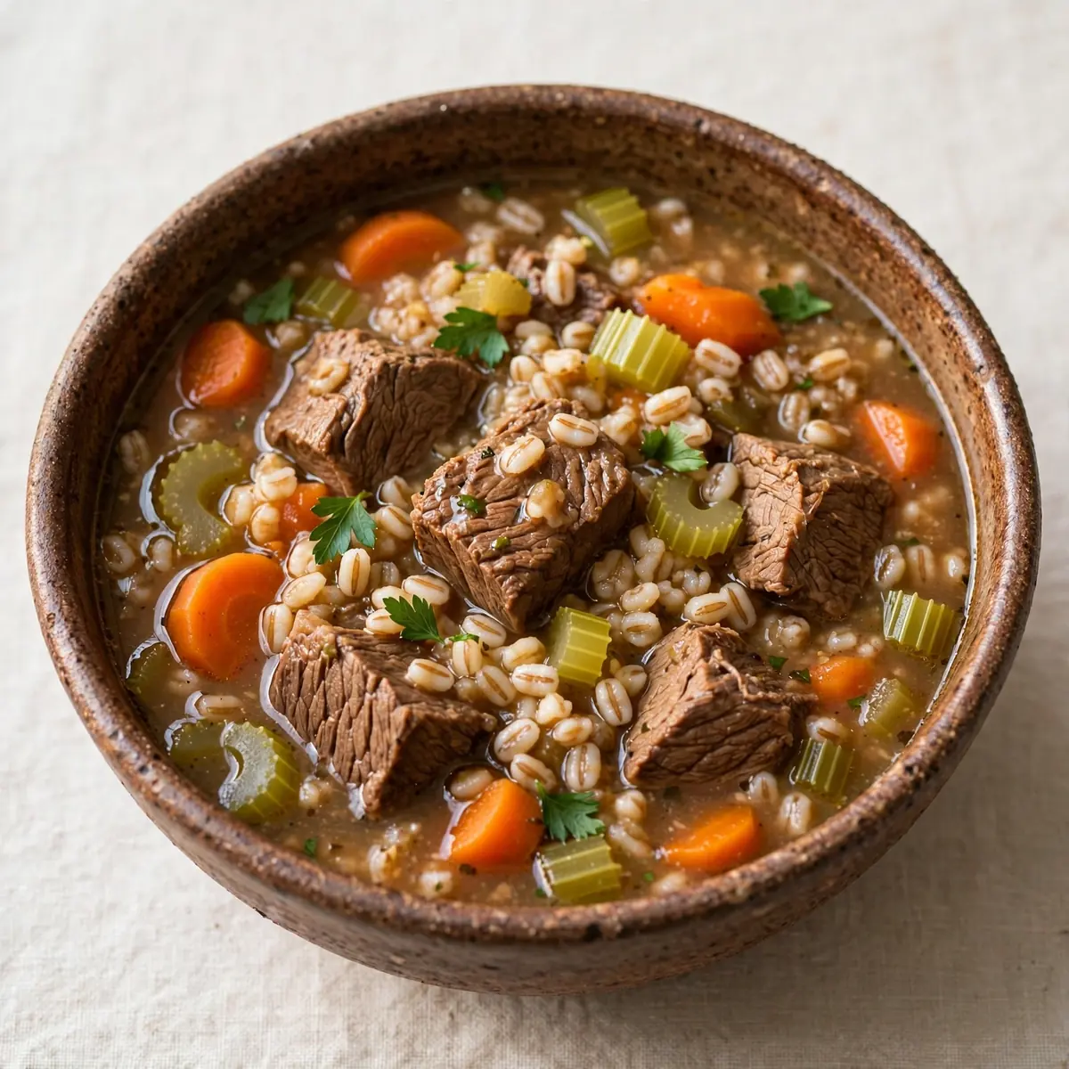 Budget Crockpot Schmortopf-Rindfleisch-Gersten-Suppe zum Vorrat