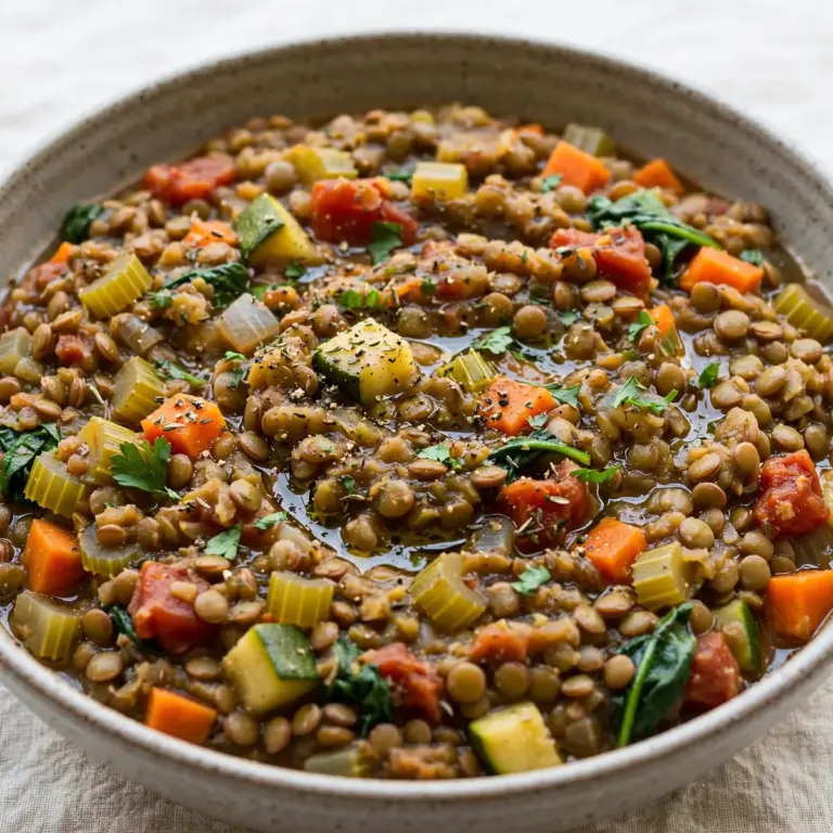 Budget-Mahlzeit: Linsen-Gemüse-Eintopf für Meal Prep