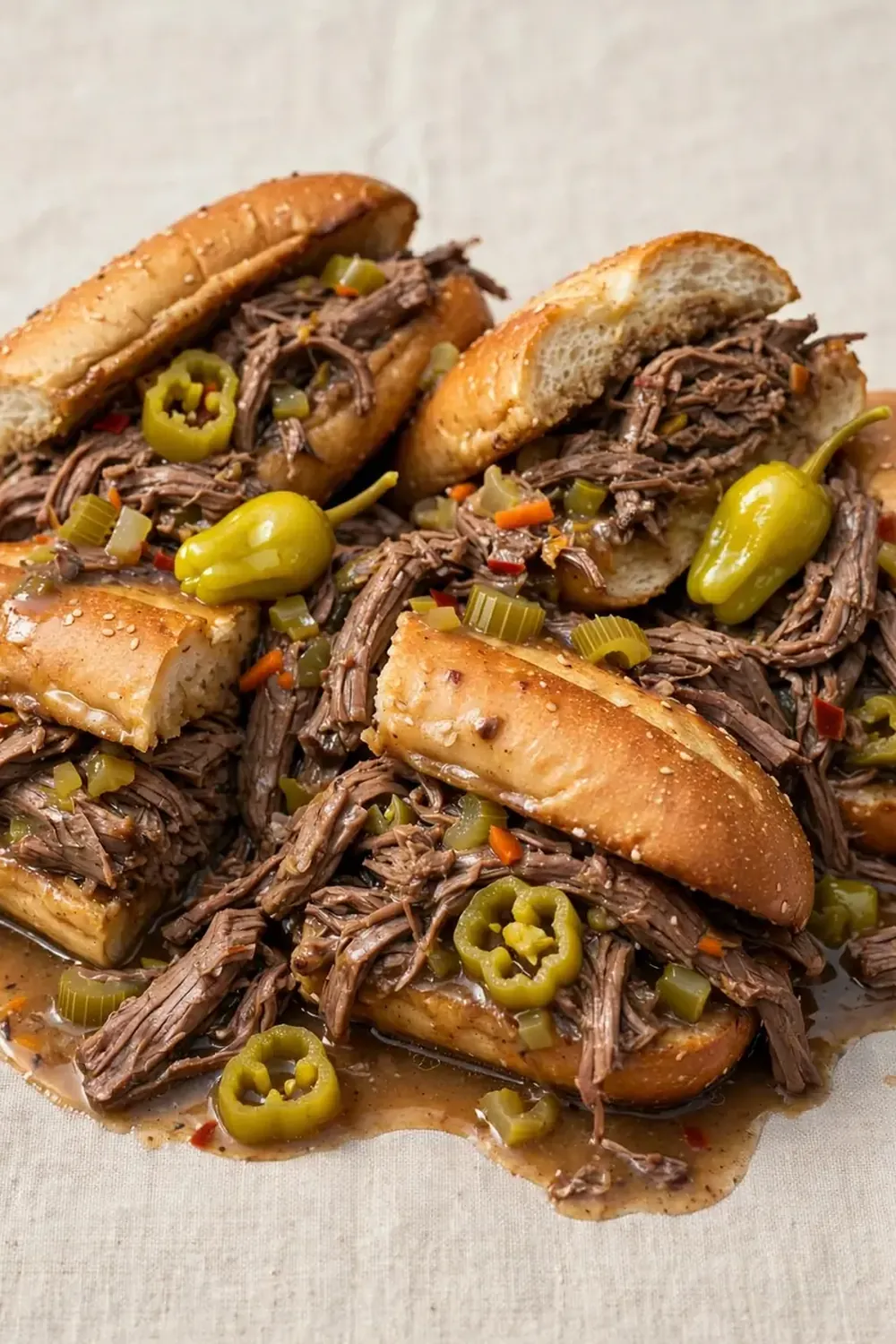 Dump-and-Go Crockpot Italian Beef Sandwiches (Beef Broth Base)
