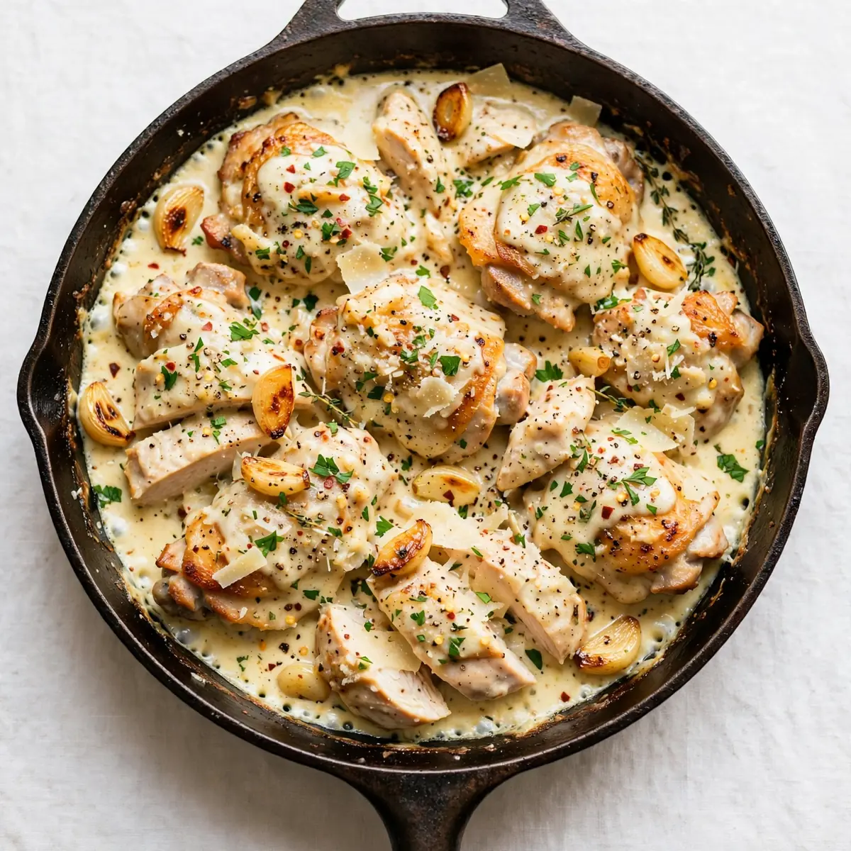 Cremiges Knoblauch-Parmesan-Hähnchen aus der Pfanne