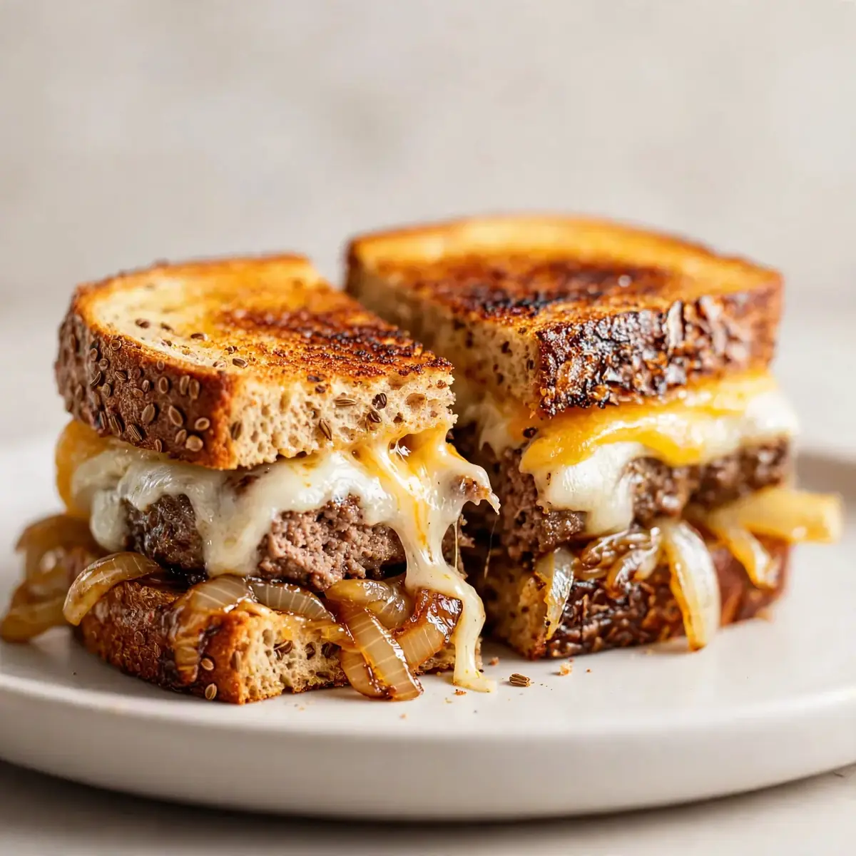 Klassischer Patty Melt auf Roggenbrot