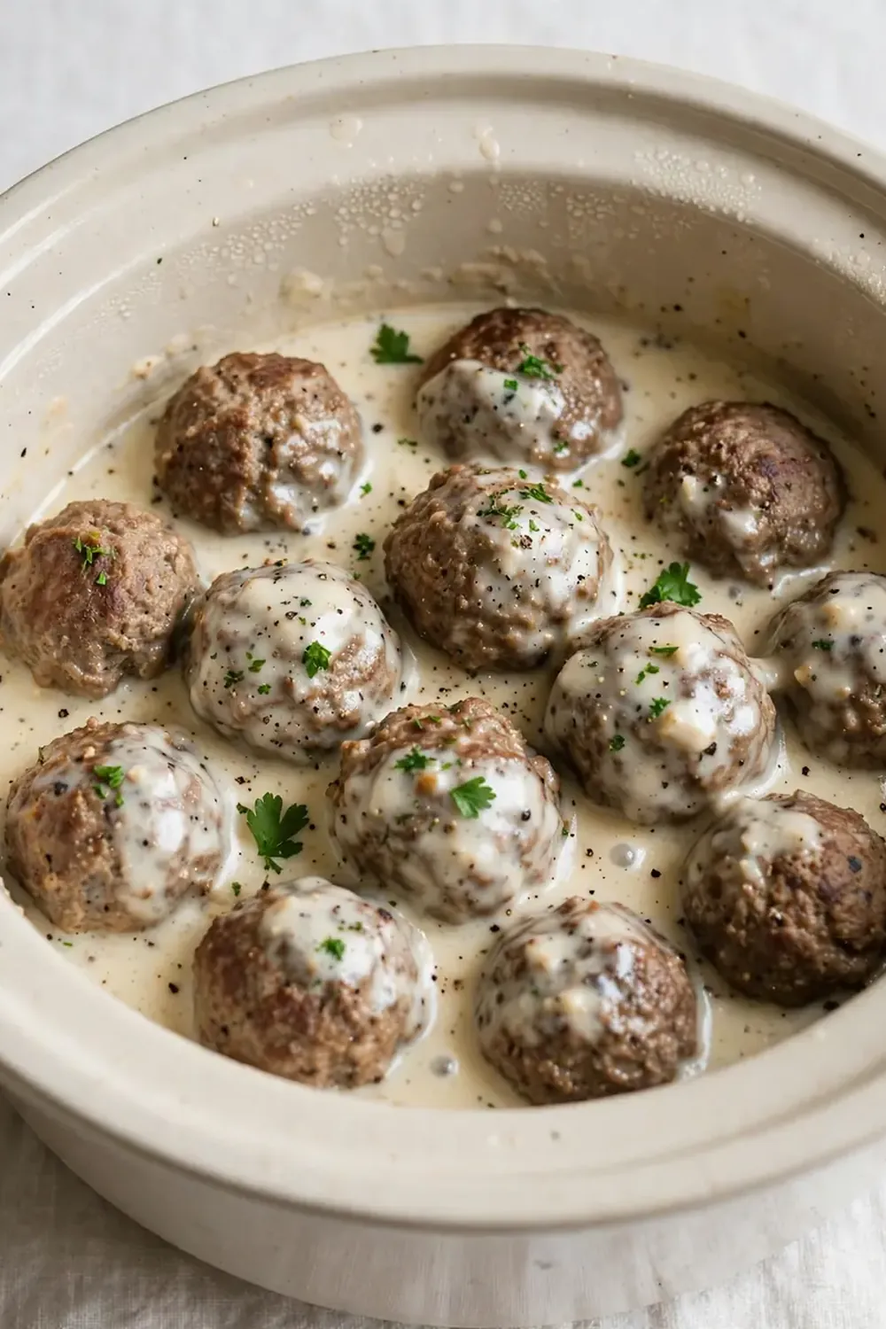 Crockpot Swedish Meatballs (Beef & Turkey Blend, Cream Gravy)
