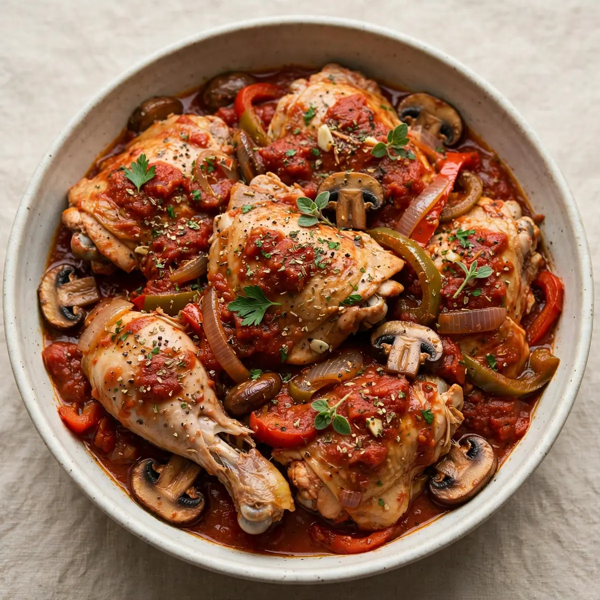 Langsam Gegartes Hähnchen Cacciatore: Günstiges Meal Prep für 6 Portionen