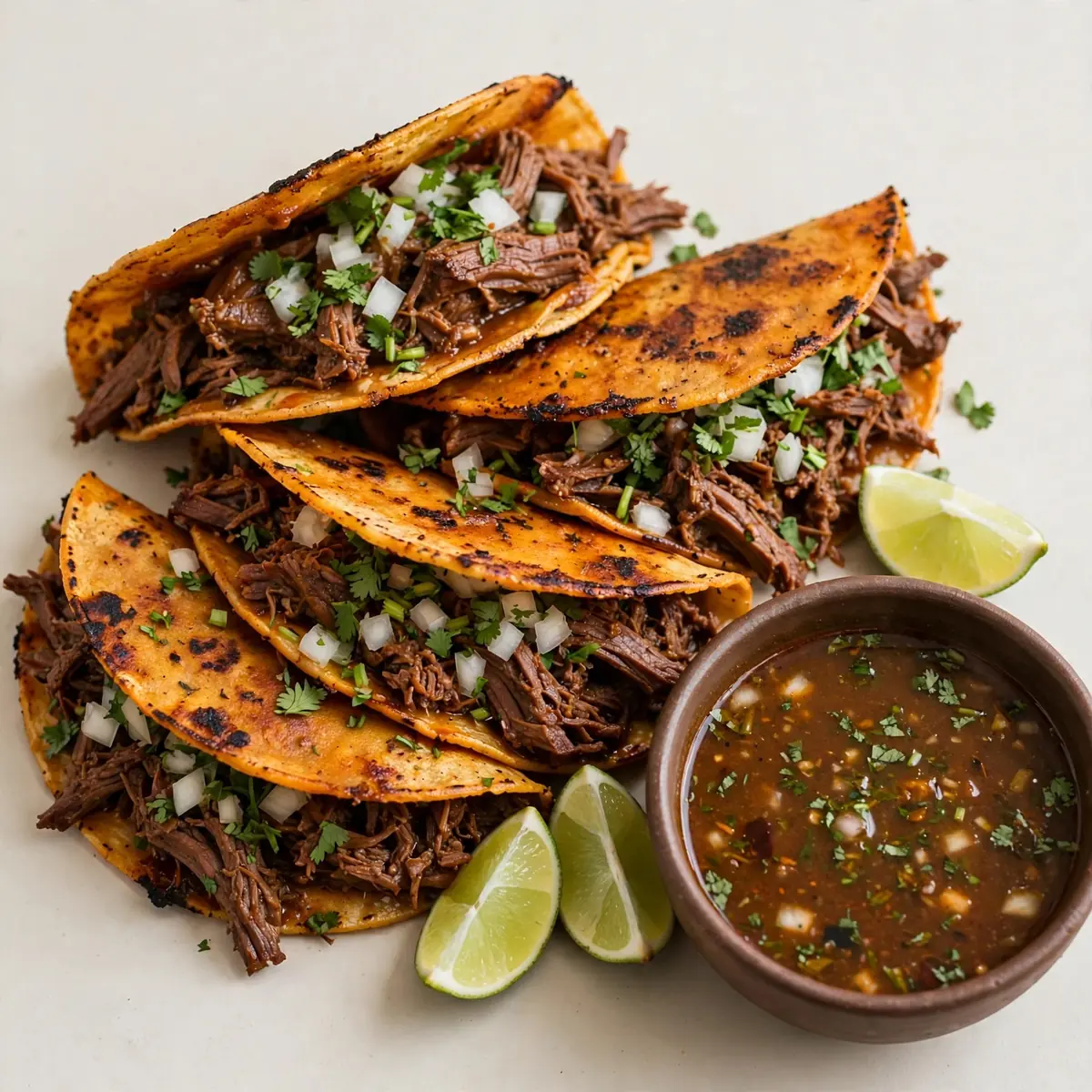 Rindfleisch-Birria-Tacos mit Consommé