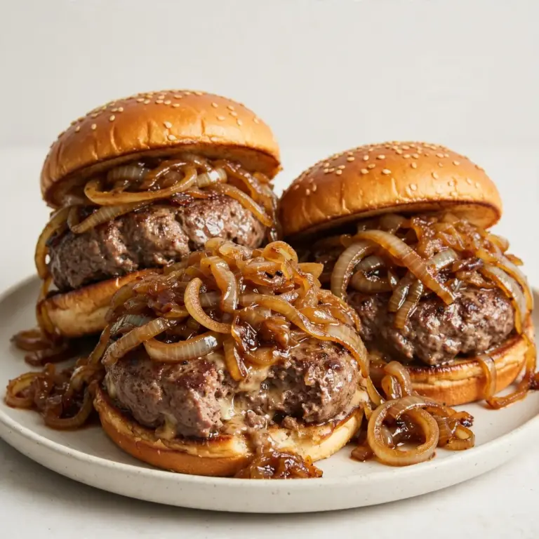 Saftige Rinder-Burger mit karamellisierten Zwiebeln