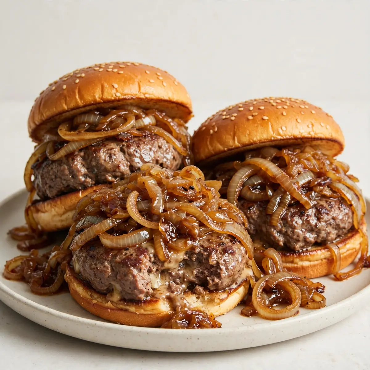 Saftige Rinder-Burger mit karamellisierten Zwiebeln